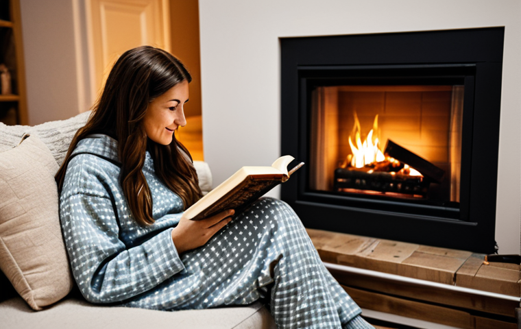 Cozy Evening Relaxation**
"A woman in comfortable, modest pajamas, sitting on a plush sofa next to a warm fireplace, reading a book. A steaming mug sits on the coffee table. Soft, inviting lighting. Cozy Scandinavian-style decor. Fully clothed, appropriate content, safe for work, professional photography, perfect anatomy, natural proportions, family-friendly."
**