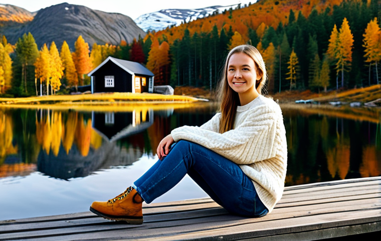 **
"A serene woman sitting by a lakeside cabin in the Swedish mountains, fully clothed in a warm, cozy sweater and jeans, enjoying the view, safe for work, perfect anatomy, natural proportions, professional photography, autumn colors, tranquil atmosphere, modest clothing, appropriate attire, family-friendly."
**