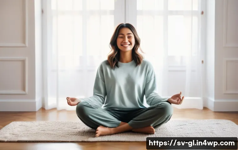 자기 위로 능력 개발을 위한 실행 계획 세우기 - **Prompt:** A serene woman, in her late 20s, with a gentle smile, sits cross-legged on a plush rug i...