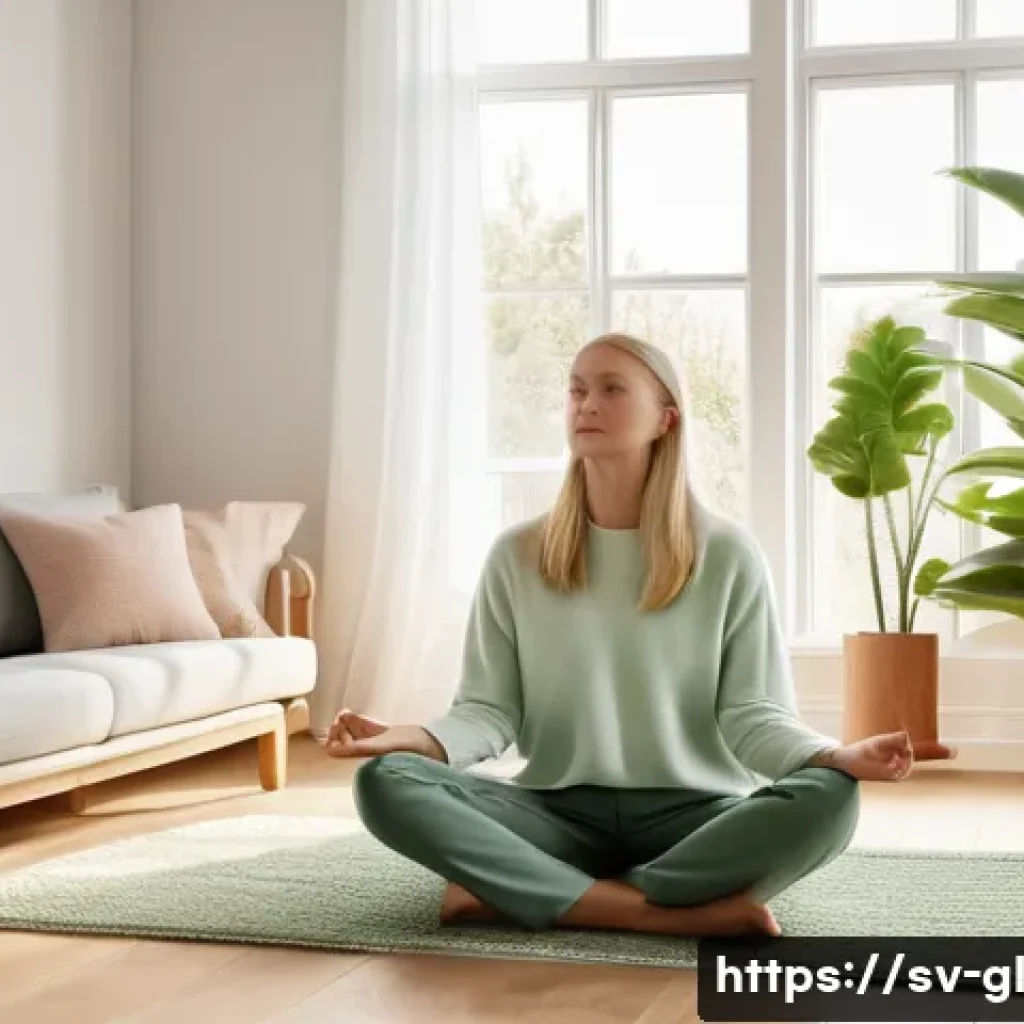 감정 회복력을 키우는 자기 위로 방법 - A serene Scandinavian-style living room bathed in soft natural light through large windows, featurin...