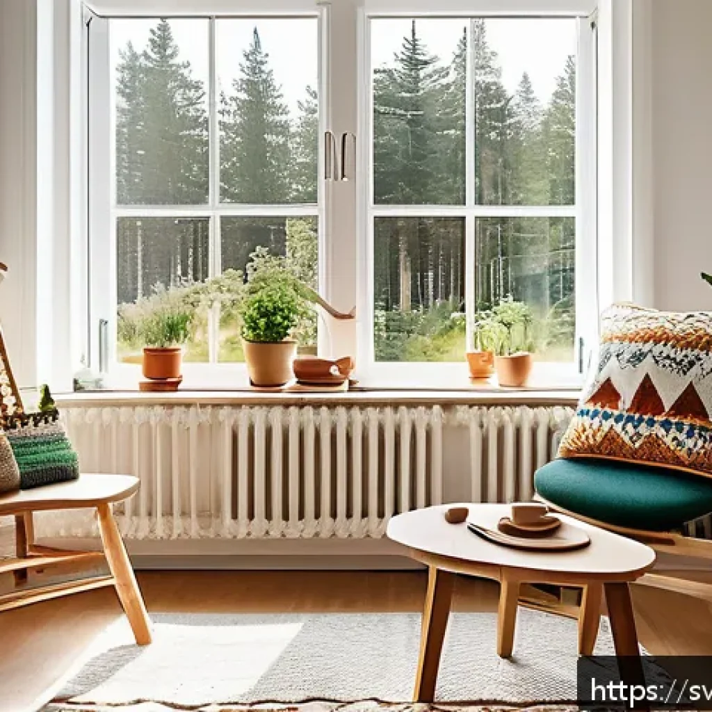 자기 위로를 위한 아트 테라피 - A cozy, sunlit corner in a Scandinavian home designed for art therapy: a small wooden table with acr...