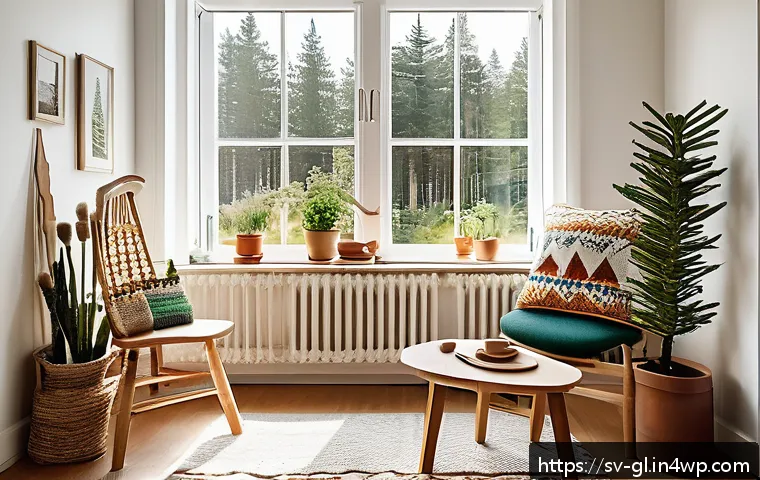 자기 위로를 위한 아트 테라피 - A cozy, sunlit corner in a Scandinavian home designed for art therapy: a small wooden table with acr...